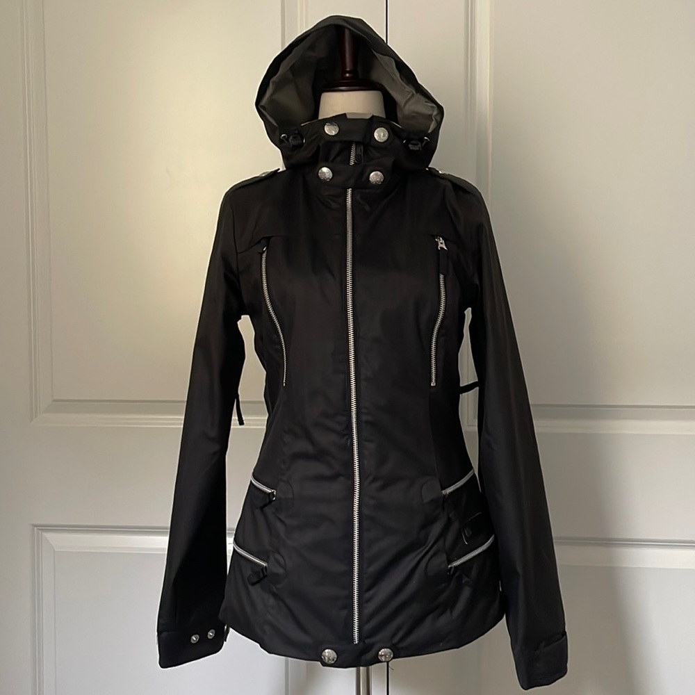 EUC Burton Dry Ride Ski Snowboarding Jacket Snow Skirt Black Hooded Vents XS
